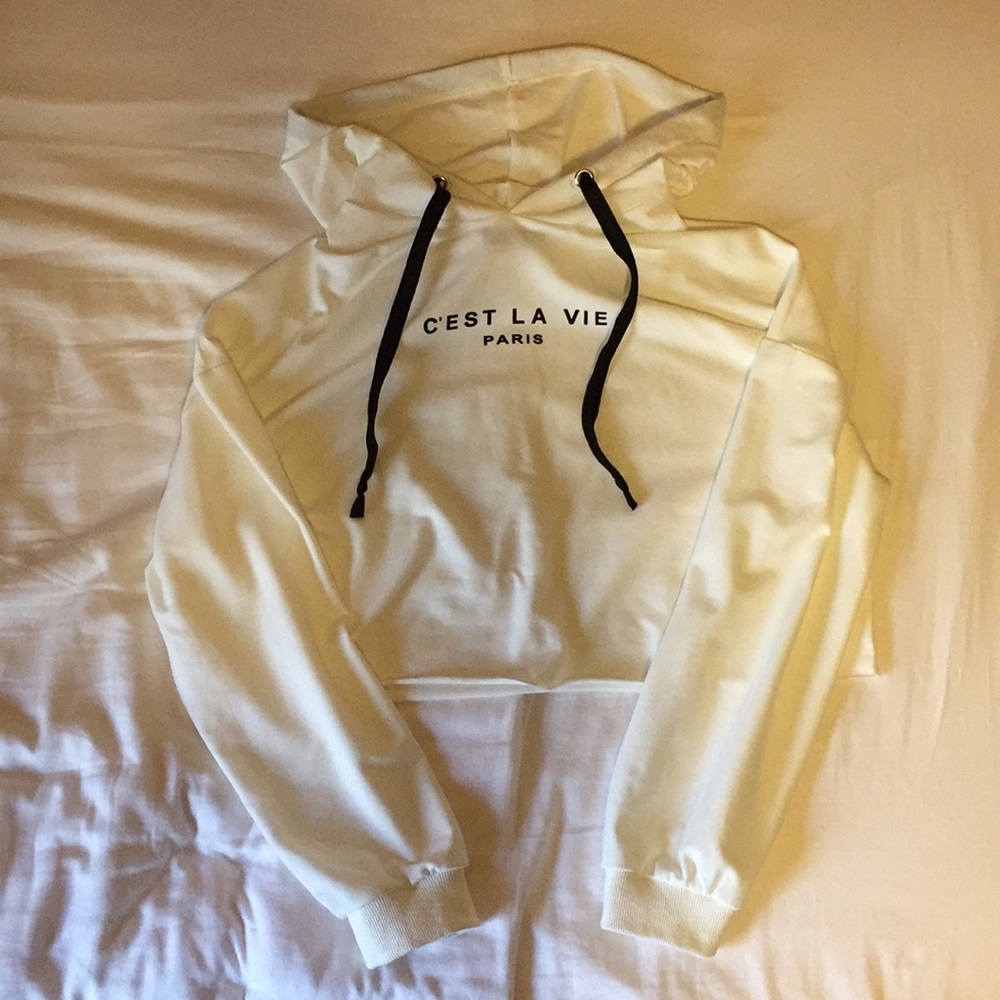 White crop top hoodie